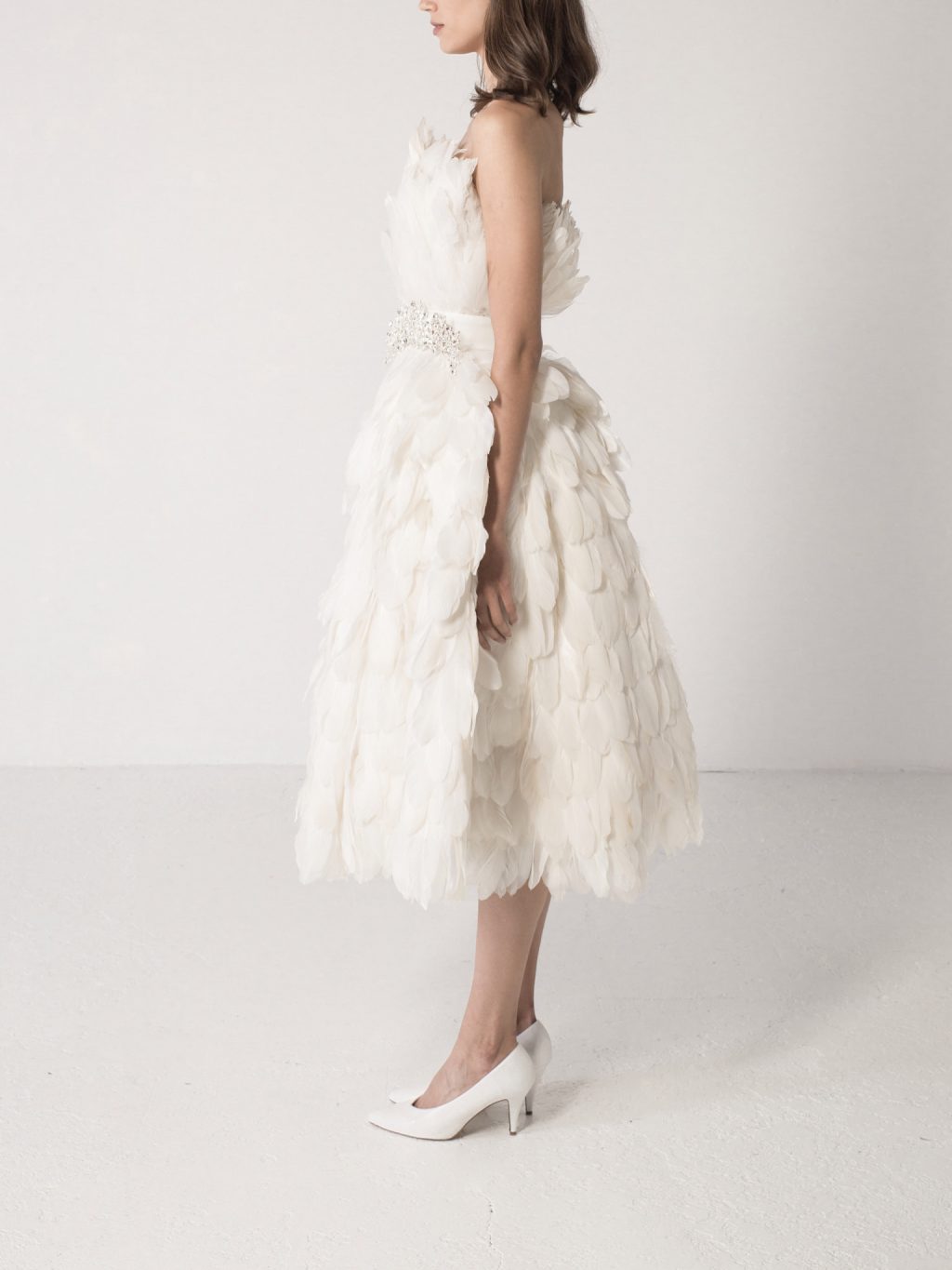 Strapless Feathered Midi Dress