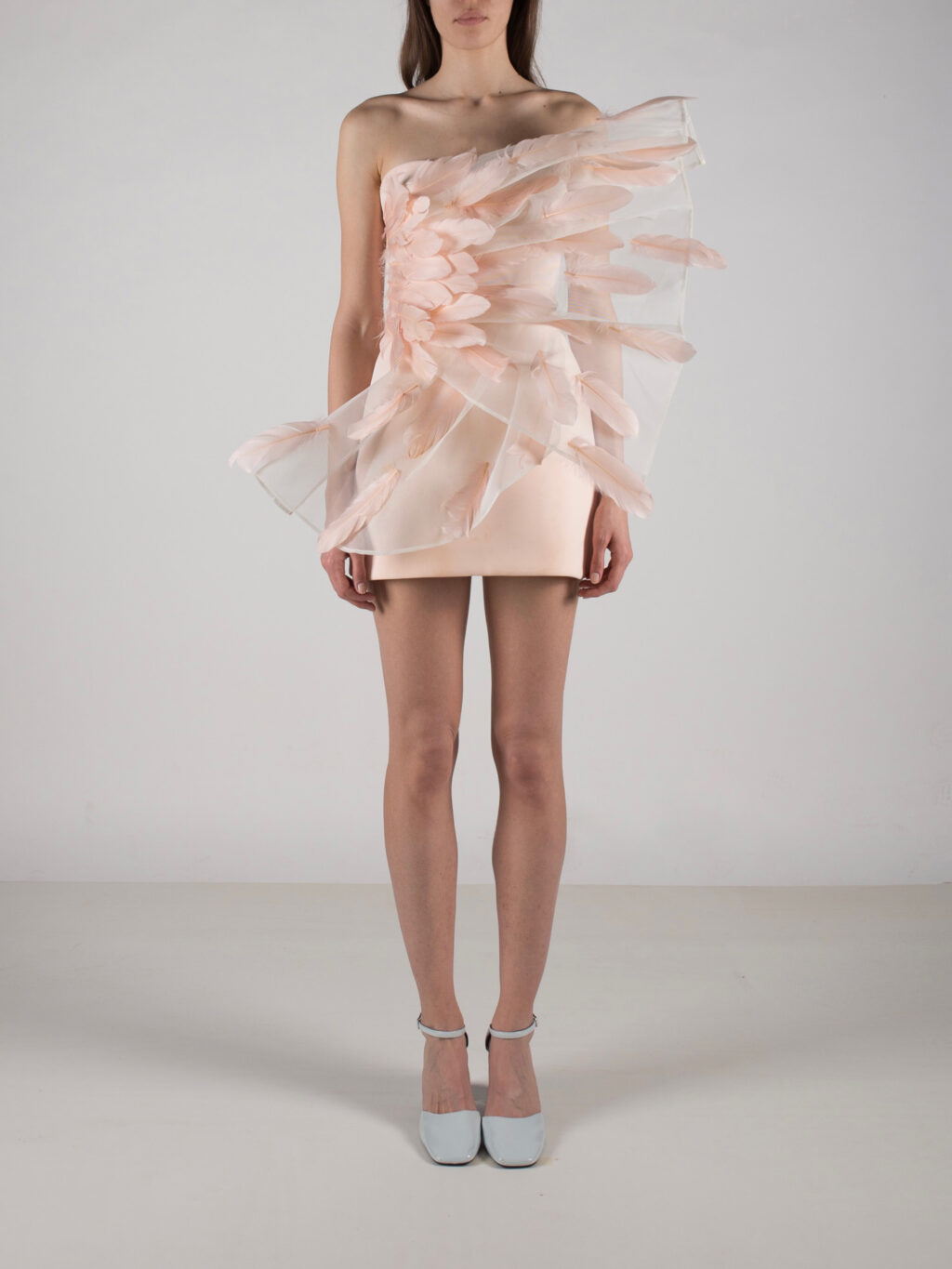 Short dress with feathered detail