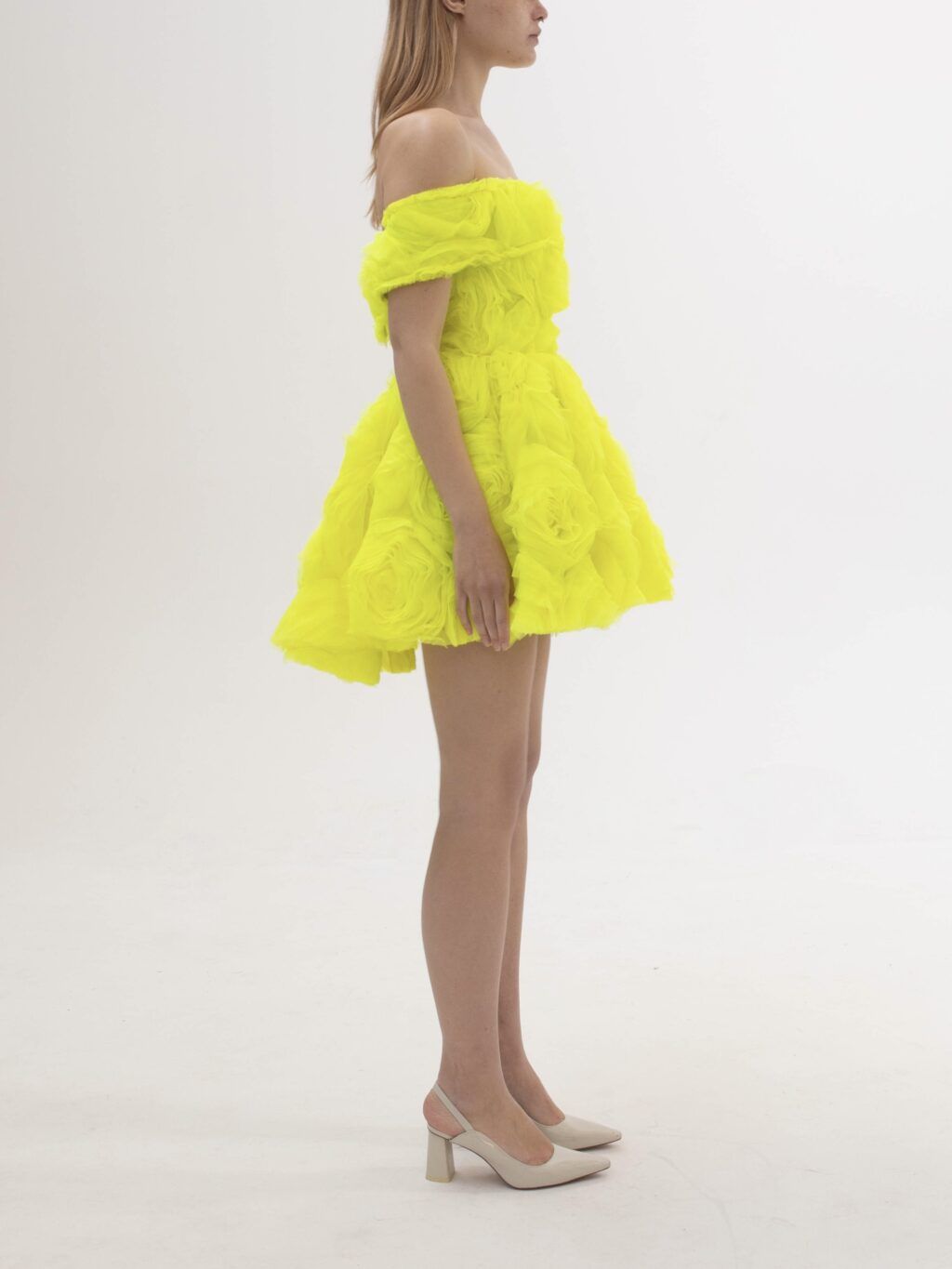 3D Roses Dress in Yellow