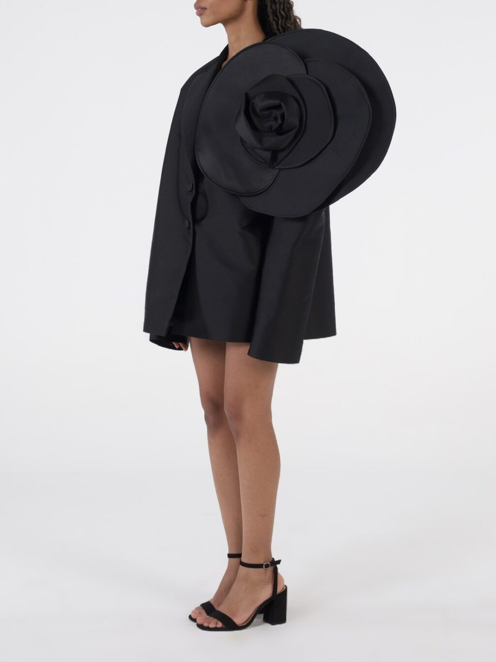 Oversized Jacket With Flower Detail in Black