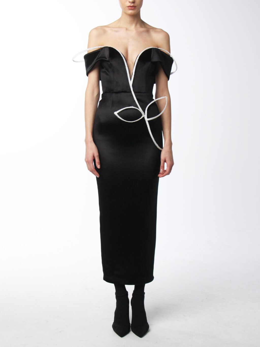 Midi Black Dress With Branch Detail