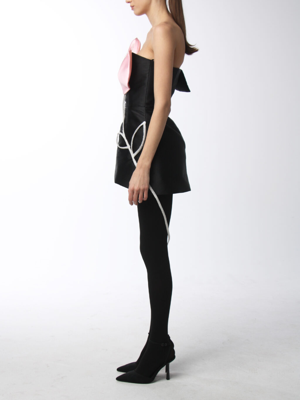 Mini Black Dress With Flower Detail