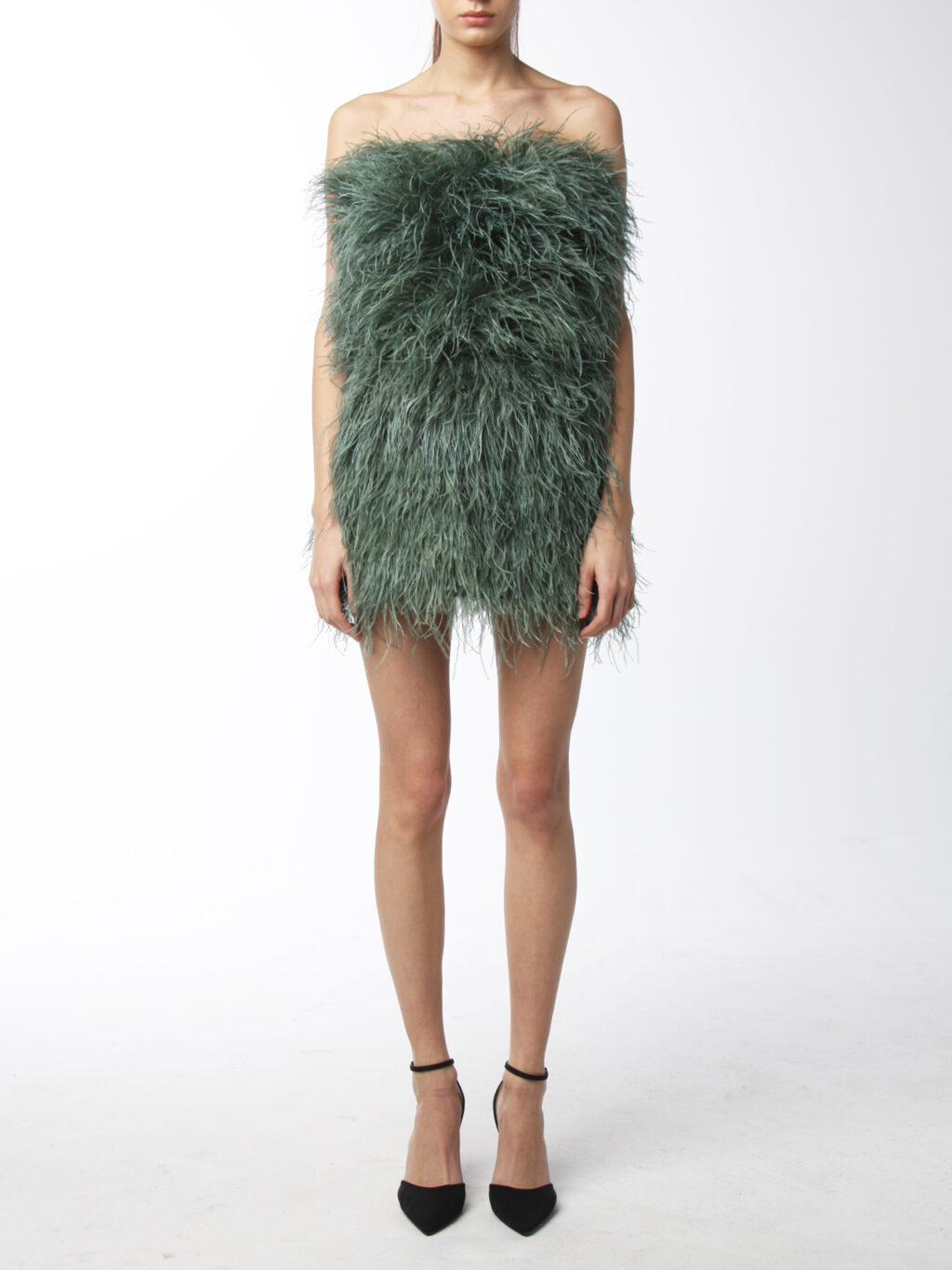 Soft Feathered Mini Skirt In Olive
