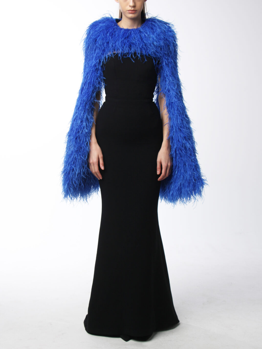 Soft Feathered Long Sleeve Cropped Top In Blue