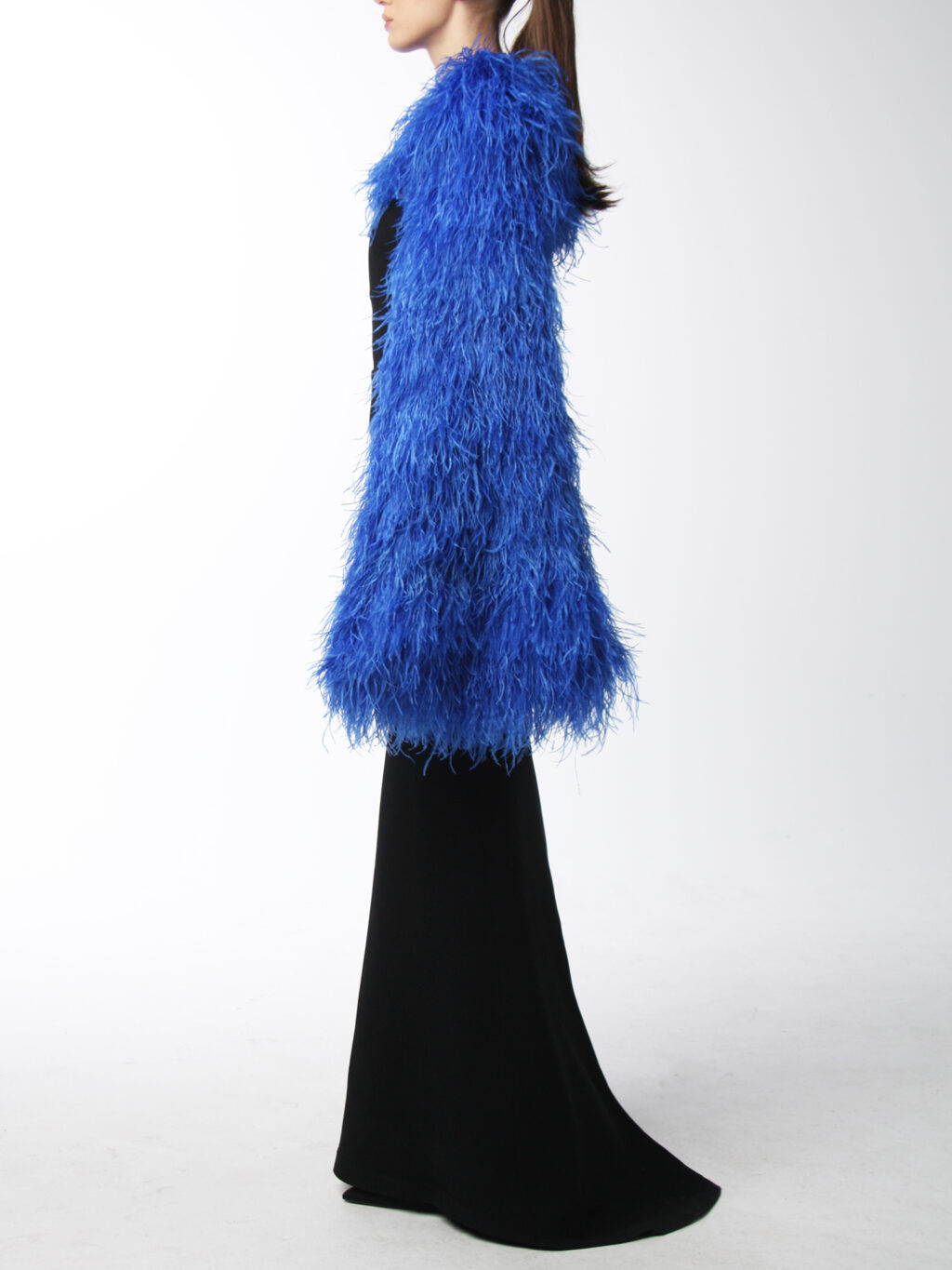 Soft Feathered Long Sleeve Cropped Top In Blue